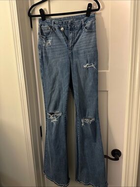 American Eagle Outfitters Distressed Light Blue Flare Jeans - Women's